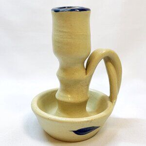 Williamsburg Pottery Candlestick Holder Vintage Handcrafted Cobalt Blue Accents